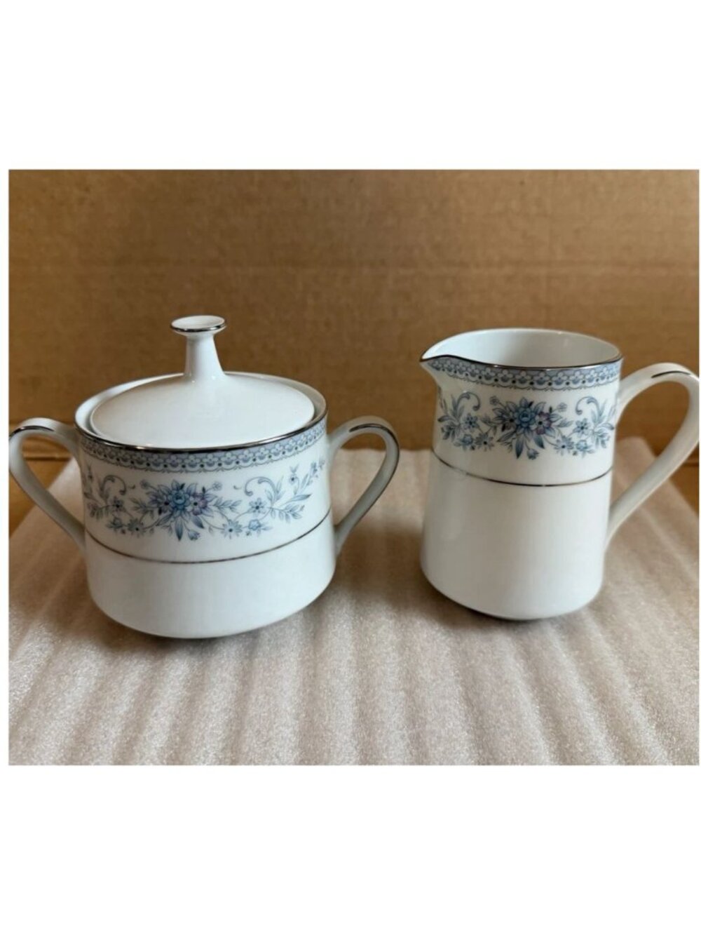 Noritake Blue Hill Fine China Creamer & Sugar 3pc Set